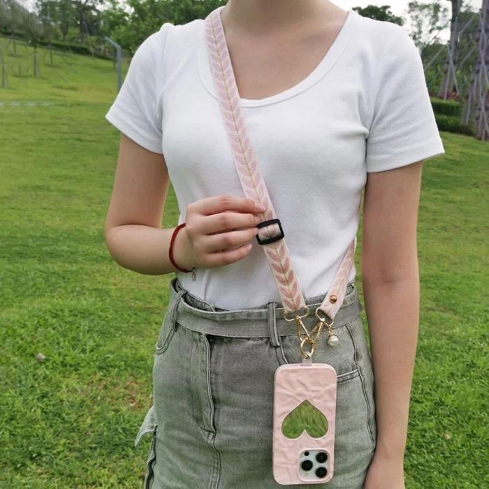 Coque de protection - BOOLING - pour Samsung Galaxy A55 5G - Silicone antichoc - Cordon réglable rose - Transparent