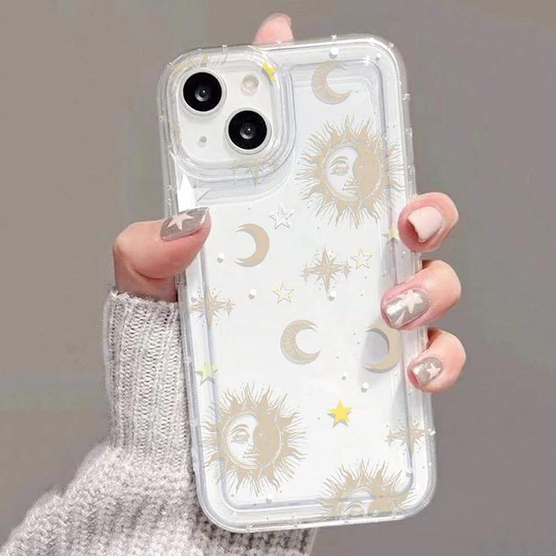 Moon Stars Print Clear Phone Case For lPhone 17 16 15 14 13 12 11 Pro Max XR X XS 7 8 15 Plus SE2Shockproof Silicone Cover Case