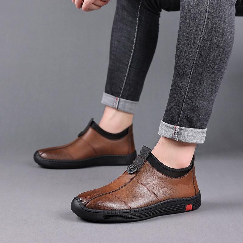 

Men s shoes autumn and winter thickened leather shoes new men s shoes trend versatile casual retro small leather shoes soft sole driving 44