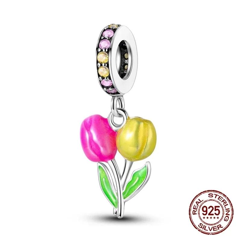S925 Silver Butterfly Sparkling Flower Iris Tulip Lavender Sunflower Beads Fit Original  Bracelet DIY Bead Women Jewelry