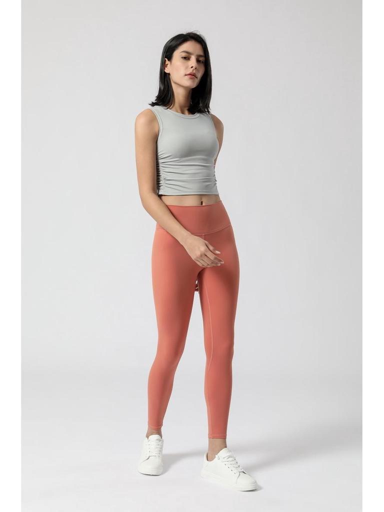 2023 Women's European & American Yoga Sports Vest with Side Waist Folds & Navel Cutout