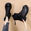 Female Short Shoes Platform Women's Ankle Boots Chelsea Brown Booties Round Toe Fur Leather Chunky Y2k New In Boot Goth Footwear