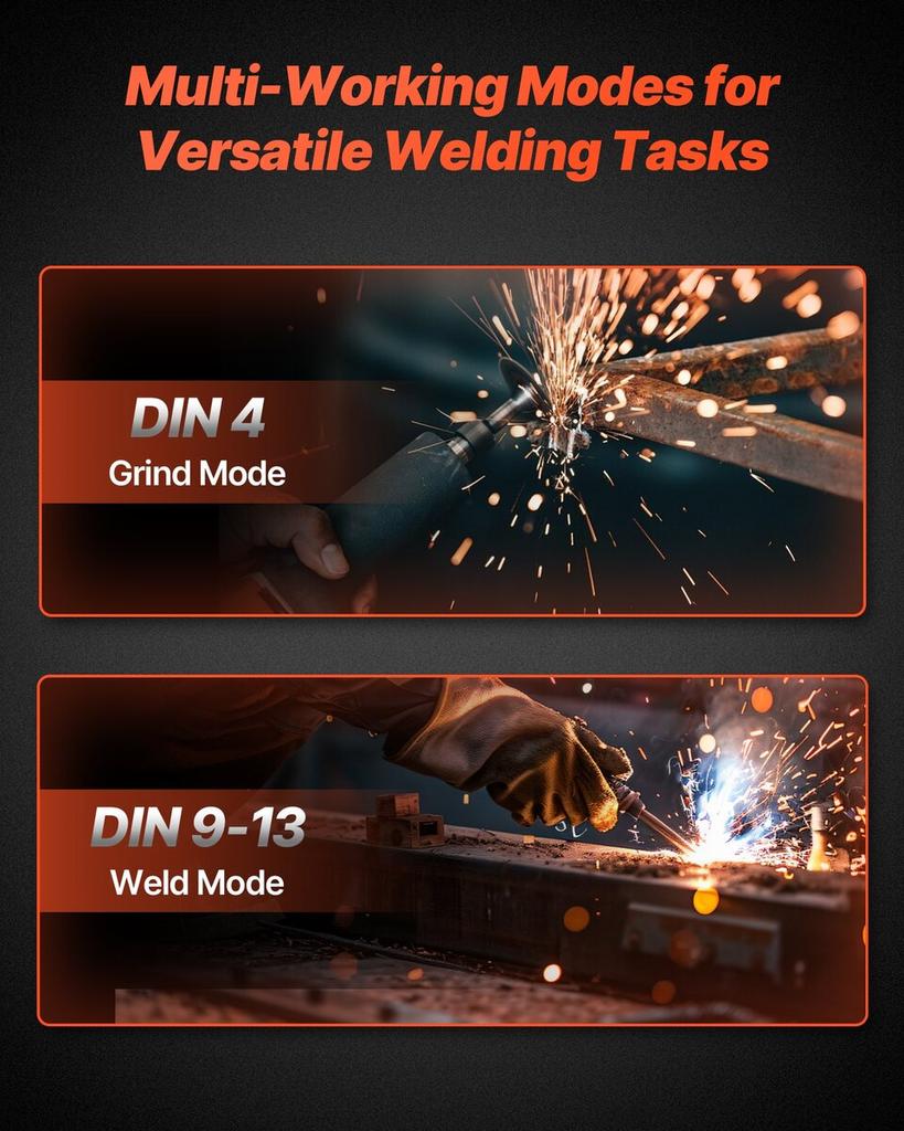 Welding Helmet Auto Darkening, 93 X 43 Mm True Color Welding Hood, Solar-Powered Welder Mask 2 Arc Sensors, Shade 4/9-13 for TIG MIG ARC Weld Grinding