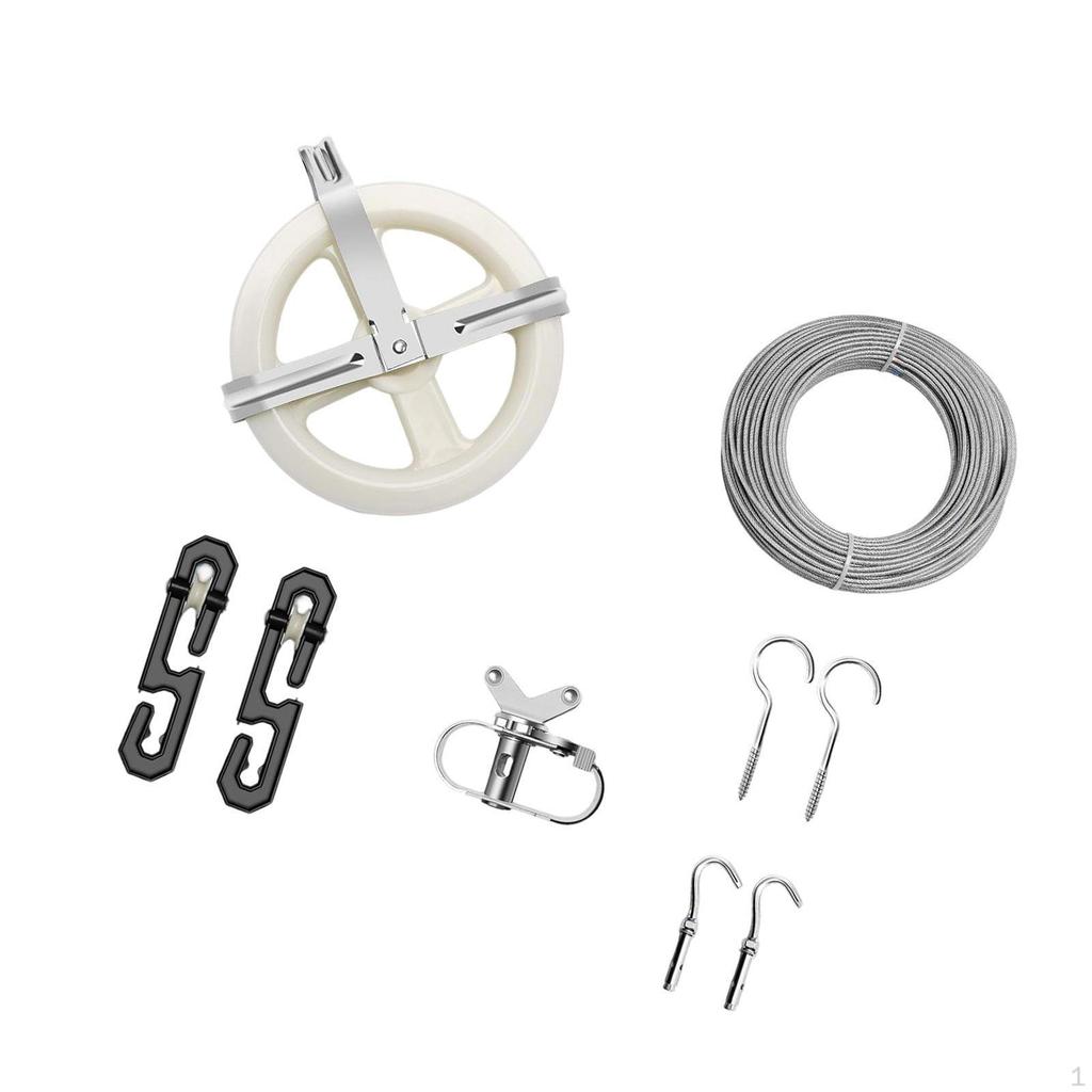 Clothes Line Outdoors Kit with 150ft Wire Rope Rustproof Easy Installation, Smooth S Type