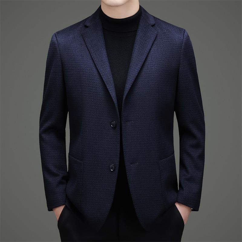 90% Wool 10% Cashmere High-end Business Casual Men's Wool Suit Autumn and Winter Blue Plaid Coat
