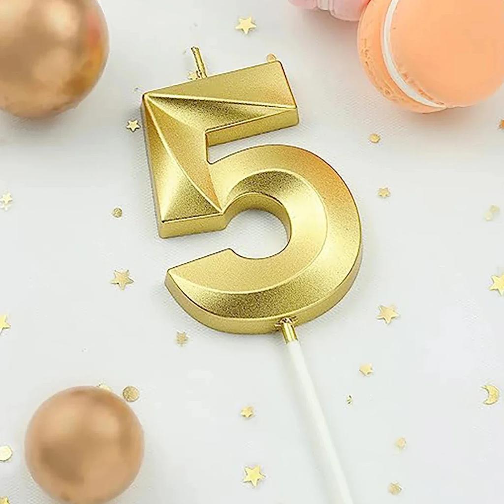 1pc-Birthday Candle Golden Number 0-9 Smoke Free Birthday Cake Insert Party Candle Decoration Anniversary Cake