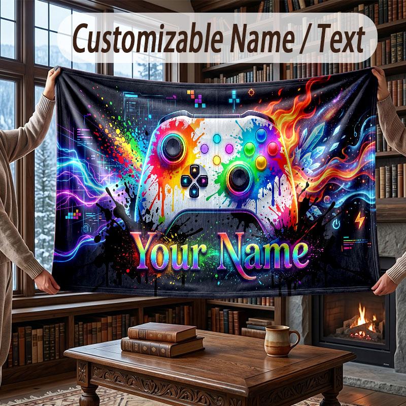 Neon Colorful Theme Throw Blanket Custom Name Text Personalized Blanket Soft Cozy Blanket for Home Sofa Bed