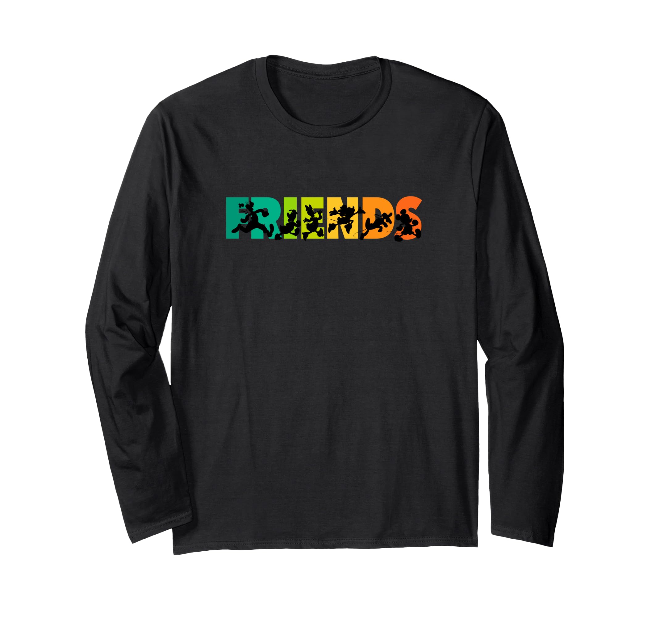 Disney Mickey and Friends Rainbow Silhouette Friends Text Long Sleeve T-Shirt чёрный