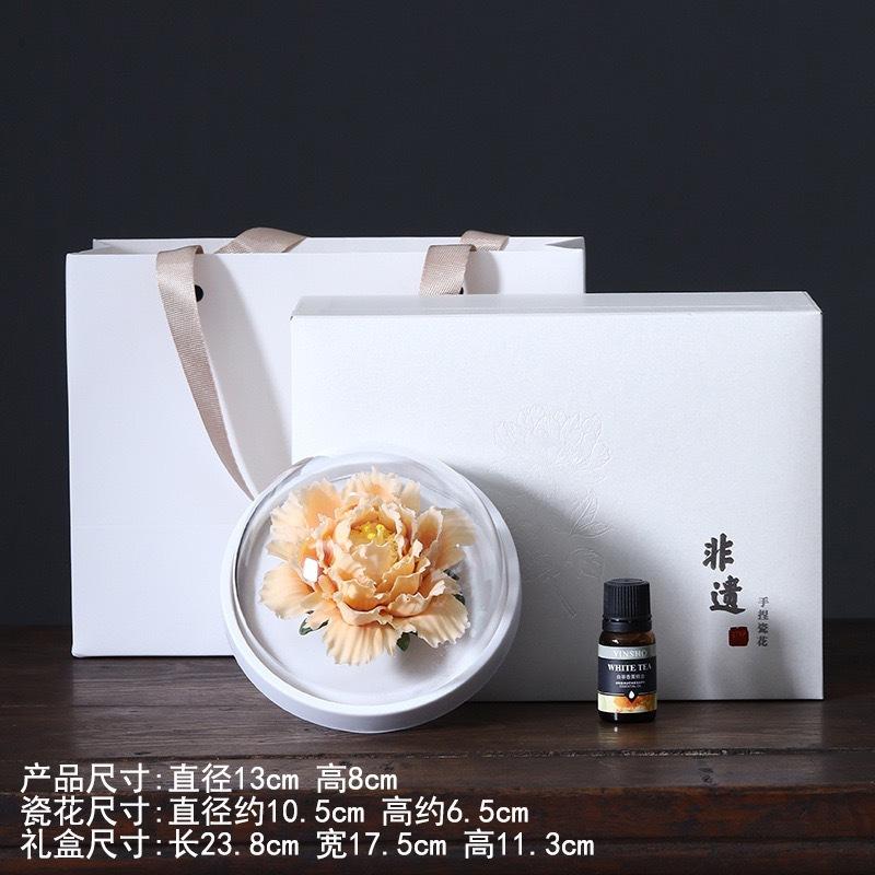 Hand-Made Porcelain Peony Diffuser Incense Burner Luxury Floral Essential-Oil Stone Re-Usable Home Fragrance & Gift Décor