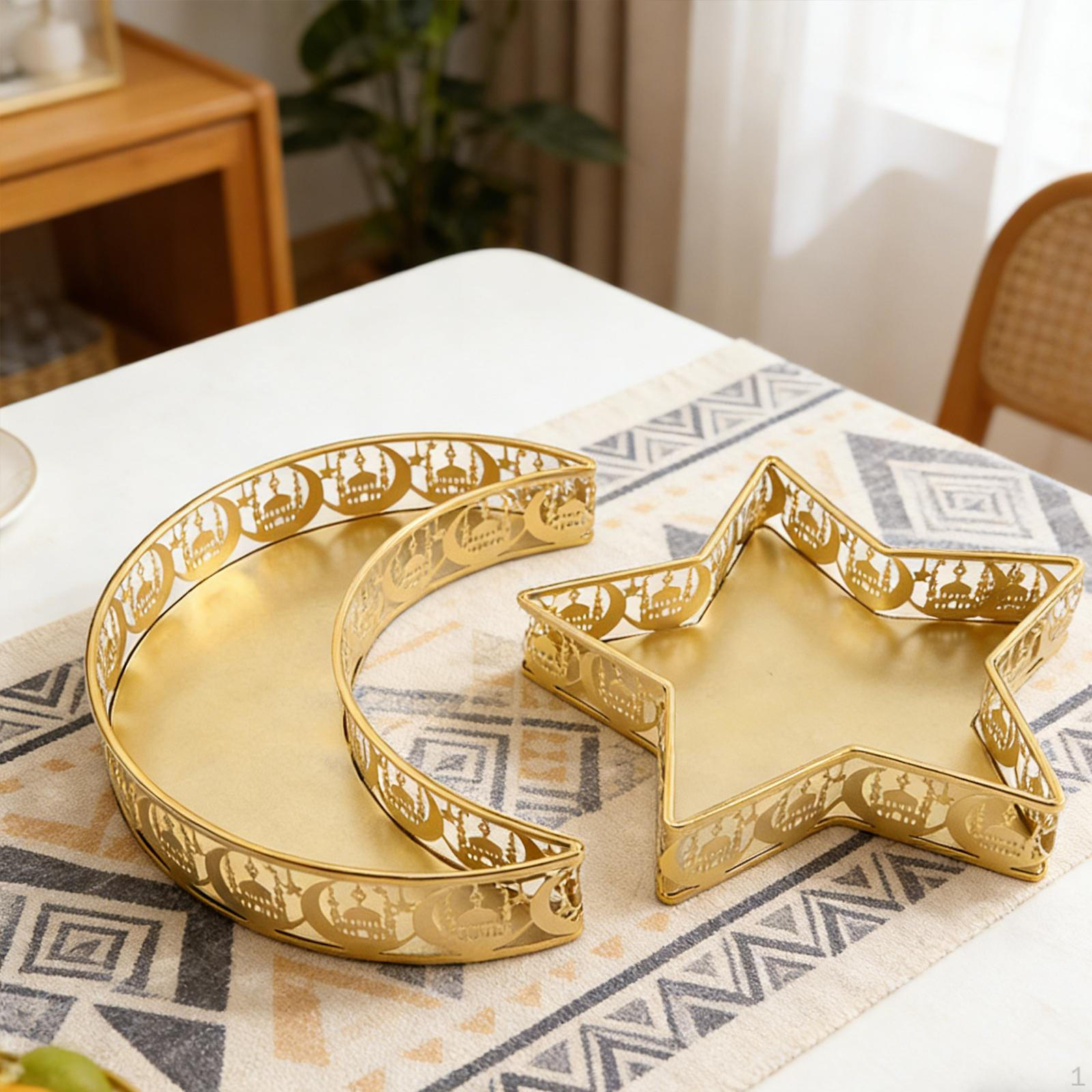 

Ramadan Tray Moon Star Shaped Sturdy Elegant Tableware Crafts Decorative Fruit Platter for