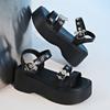New Summer Women's Stunning Beauty Niche Open-toed Rivets Heightening Muffin Platform Sandals Women's Slope Heel Mary Jane Super