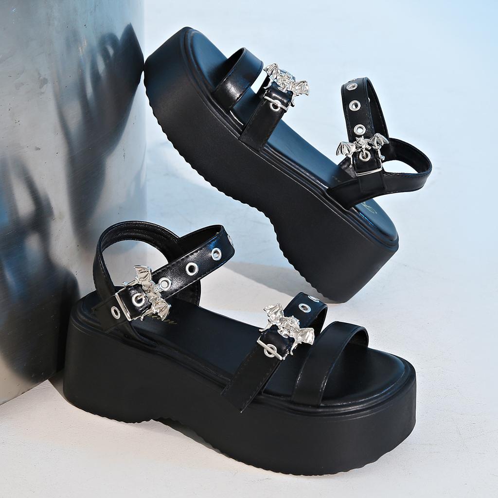 New Summer Women's Stunning Beauty Niche Open-toed Rivets Heightening Muffin Platform Sandals Women's Slope Heel Mary Jane Super