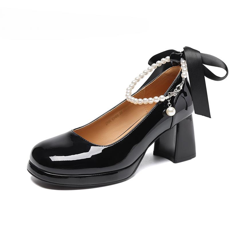 

Модная женская обувь в стиле легкой роскоши, туфли Мэри Джейн с бантом, жемчужные туфли на высоком каблуке, обувь для вечеринок 34