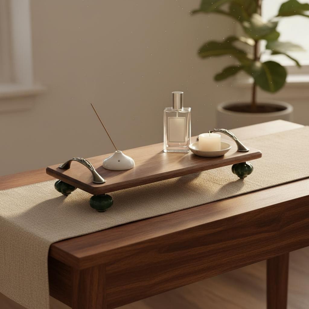 Walnut Wood Tray Decorative Handles Wooden Display Stand Wooden Tiered Stand Stable Design Home Decor Space Saving for Entryway