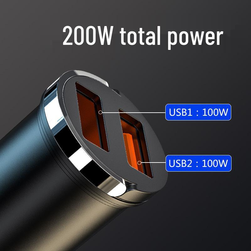 Compact Dual USB Car Charger with Pull-Ring Design - 200W Fast Charging & Multifunctional Cigarette Lighter