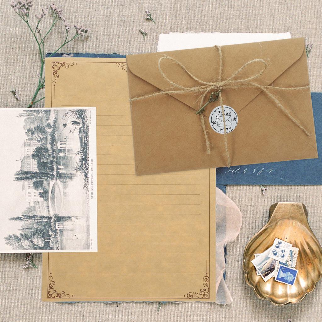 2Sets Vintage Envelope and Letter Paper Kit Thick Writing Paper Set Creative Stationery Supplies for Notebook Insert
