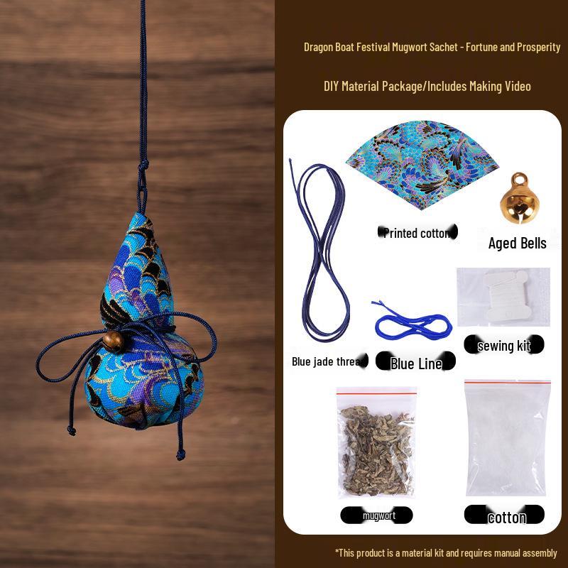 Dragon Boat Festival DIY Mugwort Mosquito Repellent Sachet Kit - Triangular Zongzi Pendant Gift