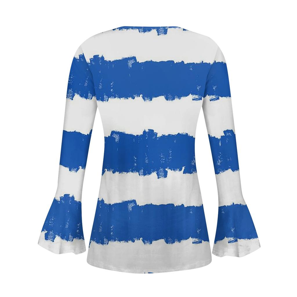 T-Shirt mit Blumenmuster für Damen, V-Ausschnitt, lange Ärmel, Plissee-Knopfleiste