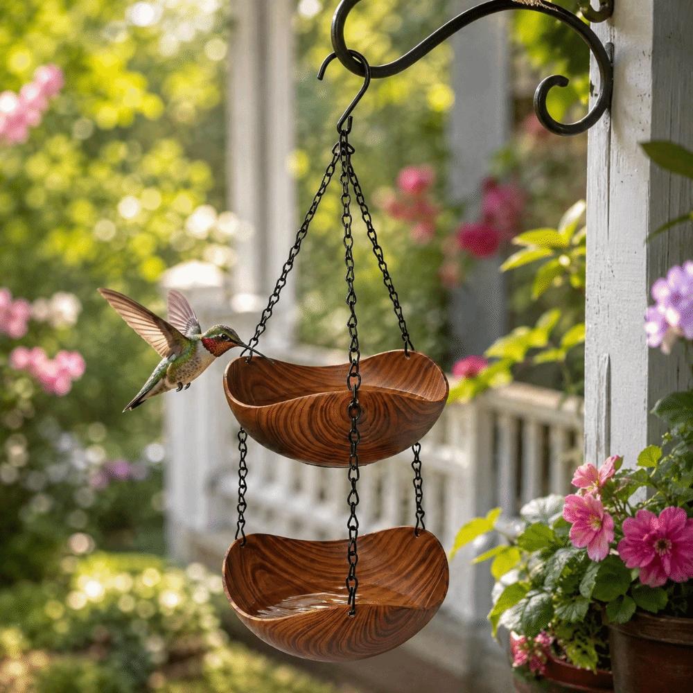 Bowl-shaped Hanging Bird Feeder Double Layer Animals Drinking Tray Garden