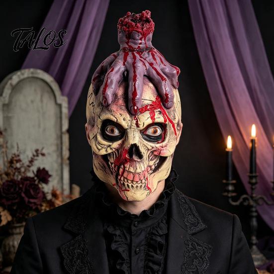 Halloween Night Decorations Scary Zombie Head Masque, Creepy Horror Latex Hood Masque Realistic Texture Ghost with Severed Hand, Party Cosplay Costume
