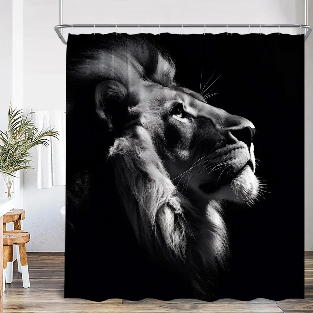 Wild Animals Shower Curtain Tiger Forest Elegant Panther Green Palnts Rose Floral Home Decor for Bathroom Polyester Bath Curtain