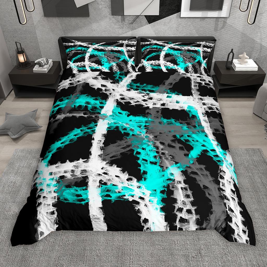 Homewish Geometric Stripes Duvet Cover Set 2Pcs/3Pcs Vintage Oil Painting Bedding Set Aesthetic Brush Strokes Comforter Cover