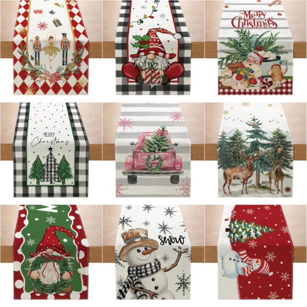 Creative Printed Linen Table Runner Christmas Decoration Dining Table Mat Small Tablecloth Elegant Home Decor