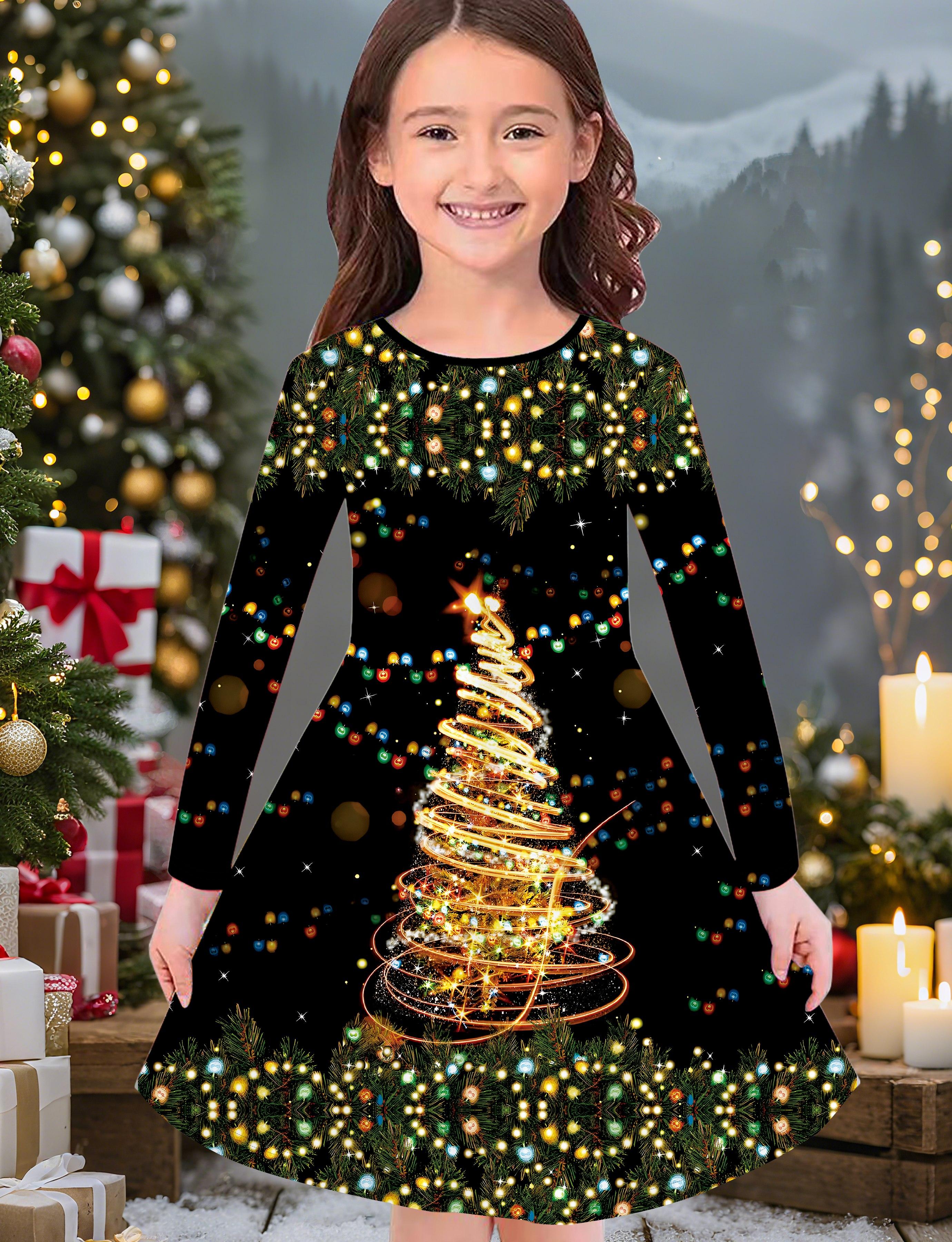 

Модное осенне-зимнее платье для девочек, 3D Рождественский принт, Круглый вырез, Длинное детское платье-футболка, Повседневное универсальное, Рождественская одежда 130 жёлтый