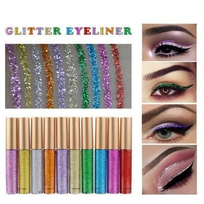 Delineador de ojos con purpurina, resistente al agua, pigmento brillante, plateado, dorado, metálico, líquido, brillos, cosméticos