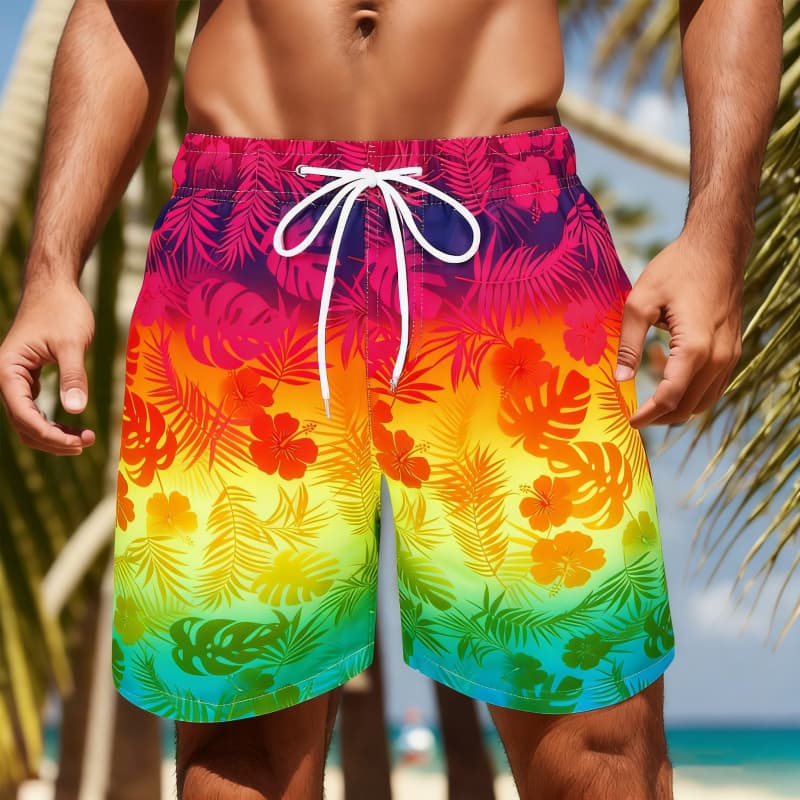 Fresh Nature Monstera Floral Print Beach Shorts Breezy Casual Trendy Outfit Wear For Summer Beach And Poolside Style