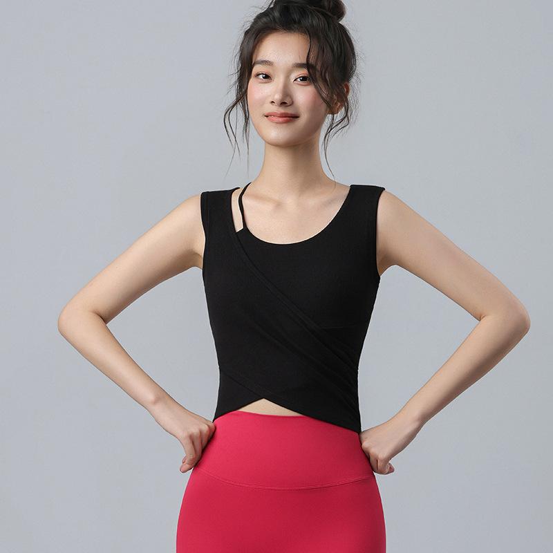 High-value yoga clothes, short-sleeved women's slimming irregular sports tops, chest pads, running fitness clothes, sports vests.