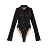 American Spicy Girl Slim-fit Floral Lace Jumpsuit - Embossed Long-Sleeve Lapel (2025)