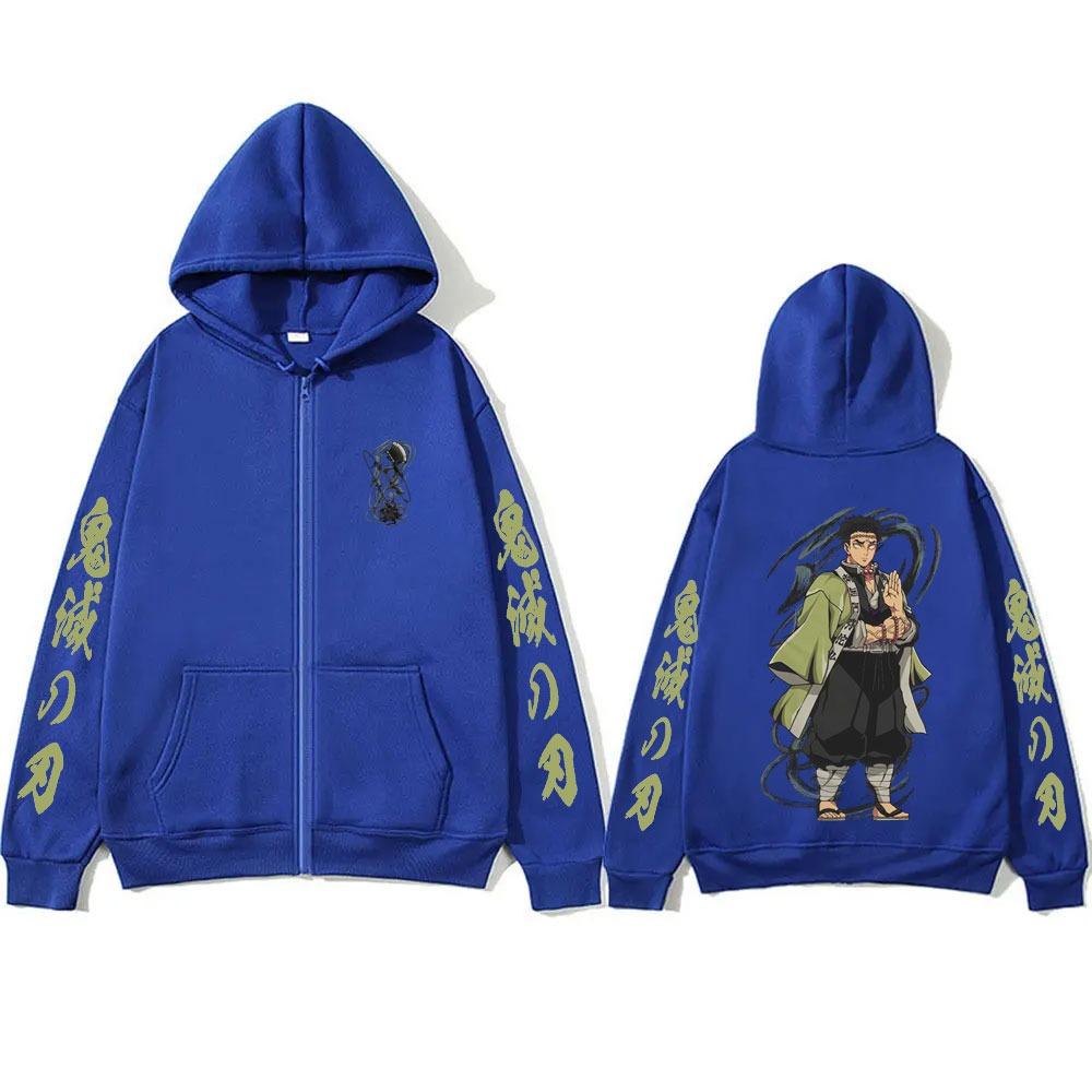 Anime Demon Slayer Himejima Gyomei Zipper Hoodie Men Women Fashion Casual Oversized Zip Up Jacket Male Vintage Sweatshirt
