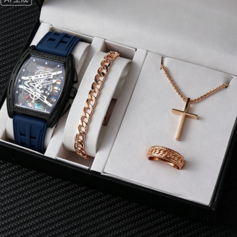 Geneva Men's Steel Band Fashion Calendar Wristwatch - Bestseller Personalized Business Set