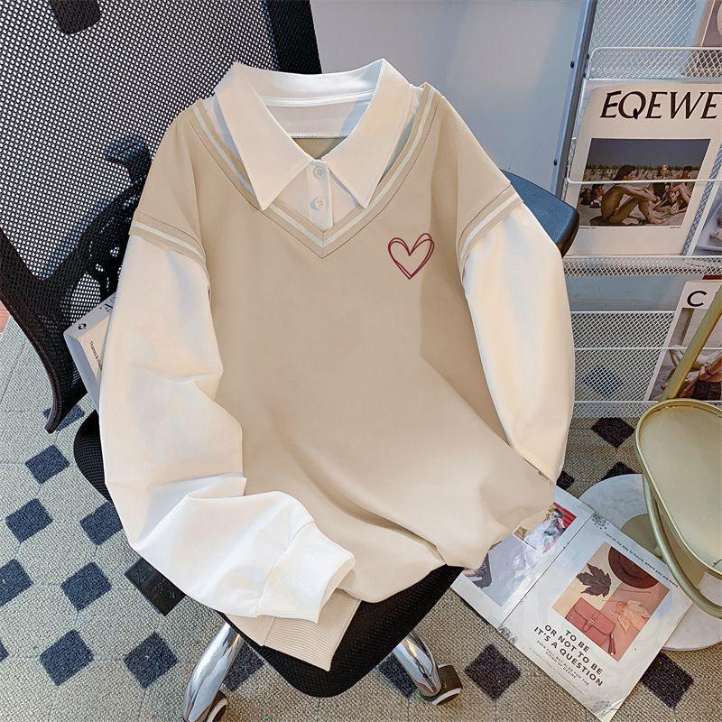 

Весна Осень Женская Одежда Отложной Воротник Геометрический Пуловер Пуговицы Фонарик Длинный Рукав Офисная Леди Имитация Двойки Топы XXL бежевый