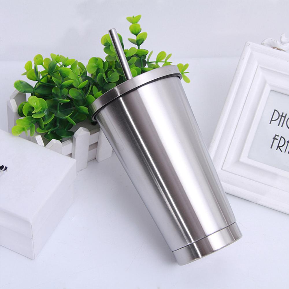 500ml 304 Stainless Steel Cup Hot Cold Drink Vacuum Insulated Flask Straw Lid Set Coffee Mug Portable Travel Tumbler
