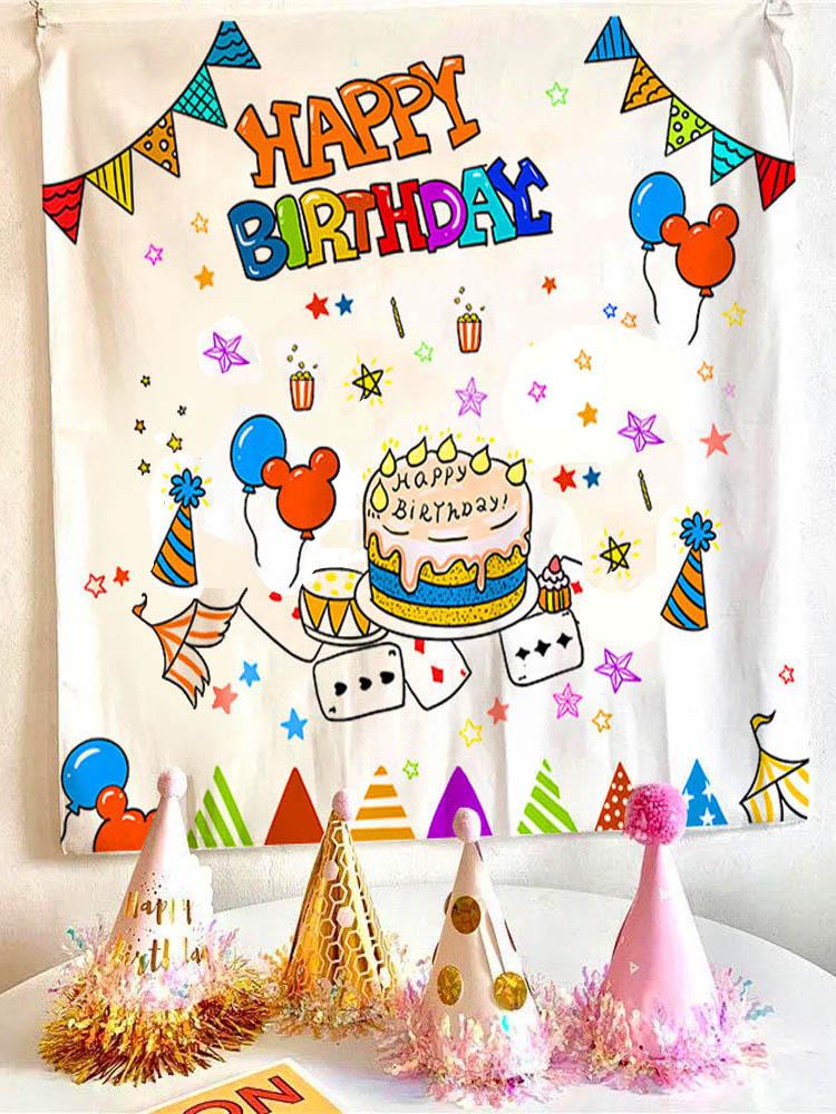 Happy Birthday Celebrate Tapestry Wall Hanging Wall Blanket Tapestry Art Home Decorations for Living Room Bedroom Dorm Decor