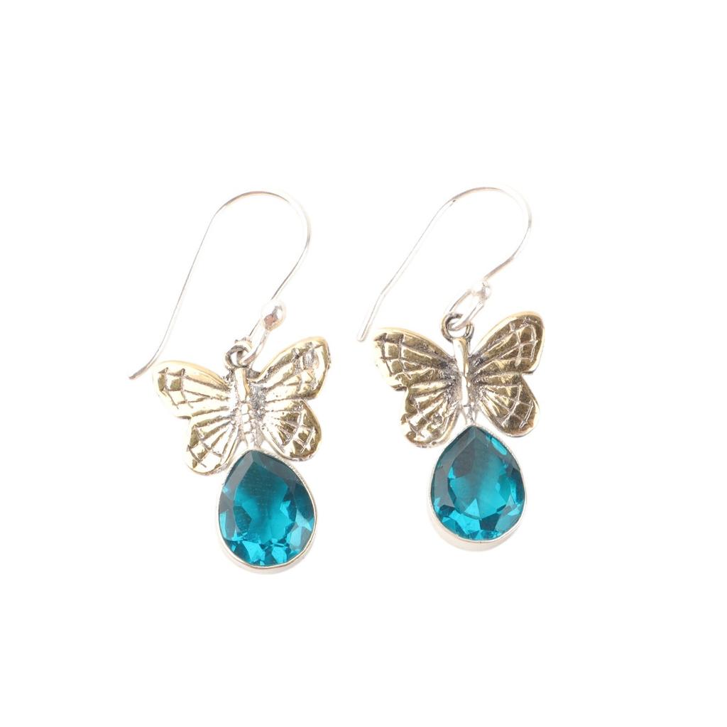 Apatite Gemstone 925 Sterling Silver Jewelry Butterfly Earrings 1.3" For Women EE-155-1
