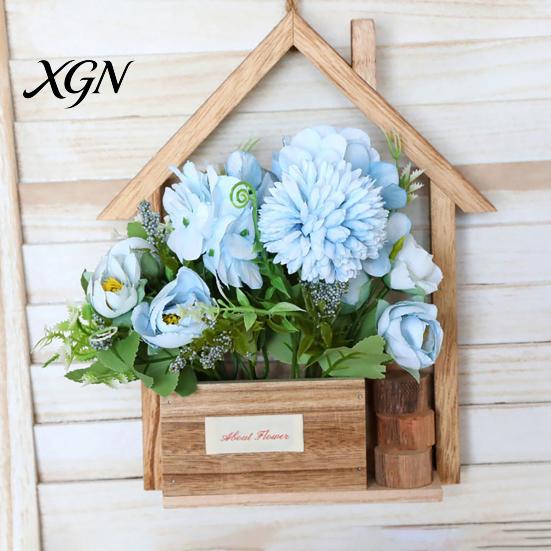 Rustic Home Wall Decoration Wooden Planter, Creative Hanging Flower Pot Basket for Indoor Plants Decorative Faux Flowers, Decor Living Room