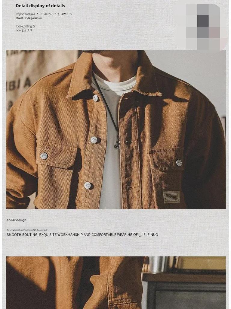 Men's American Heavyweight Retro Denim Jacket - Trendy, Loose-Fit Workwear for Spring and Autumn.