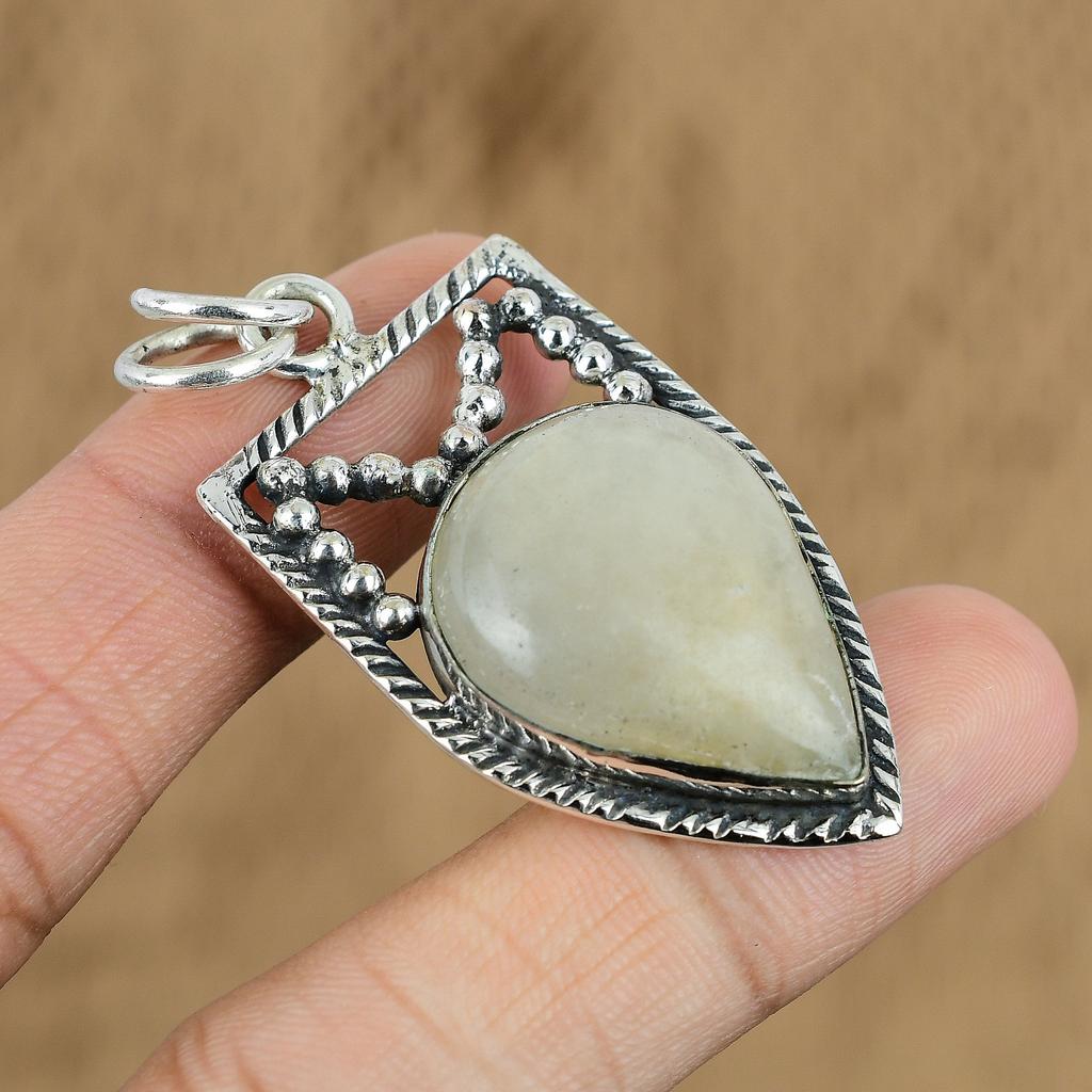 Natural Scolecite Gemstone Pendant White 925 Sterling Silver Indian Jewelry