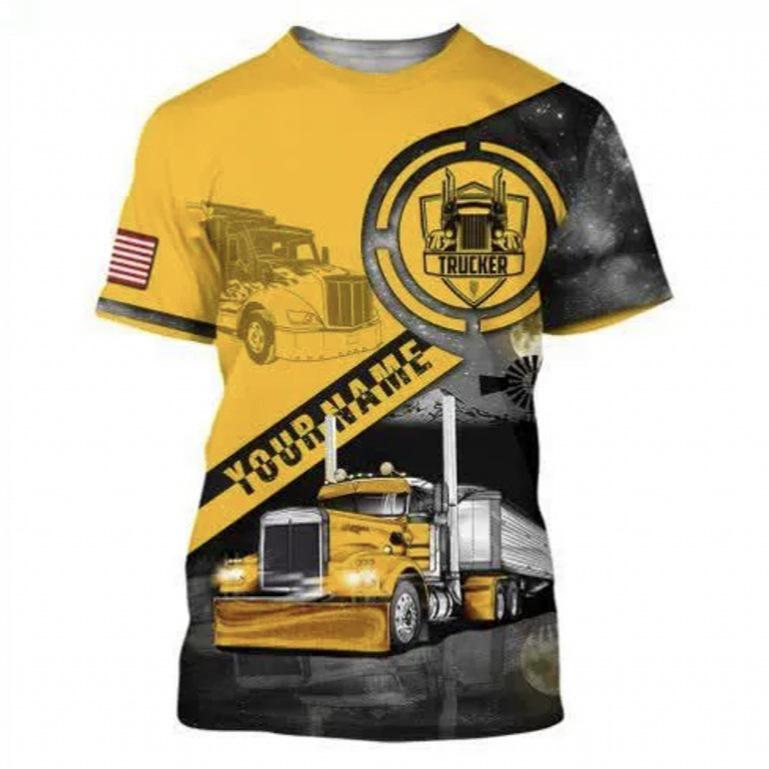 Summer Round Neck 3D Fun Truck Print Top Fashionable Casual Short Sleeved Men's T-shirts