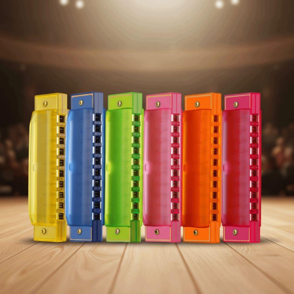 Clear Tuning 10 Hole Harmonica Translucent Durable Blues Harmonica with Storage Case Bright Color Children Musical Instrument