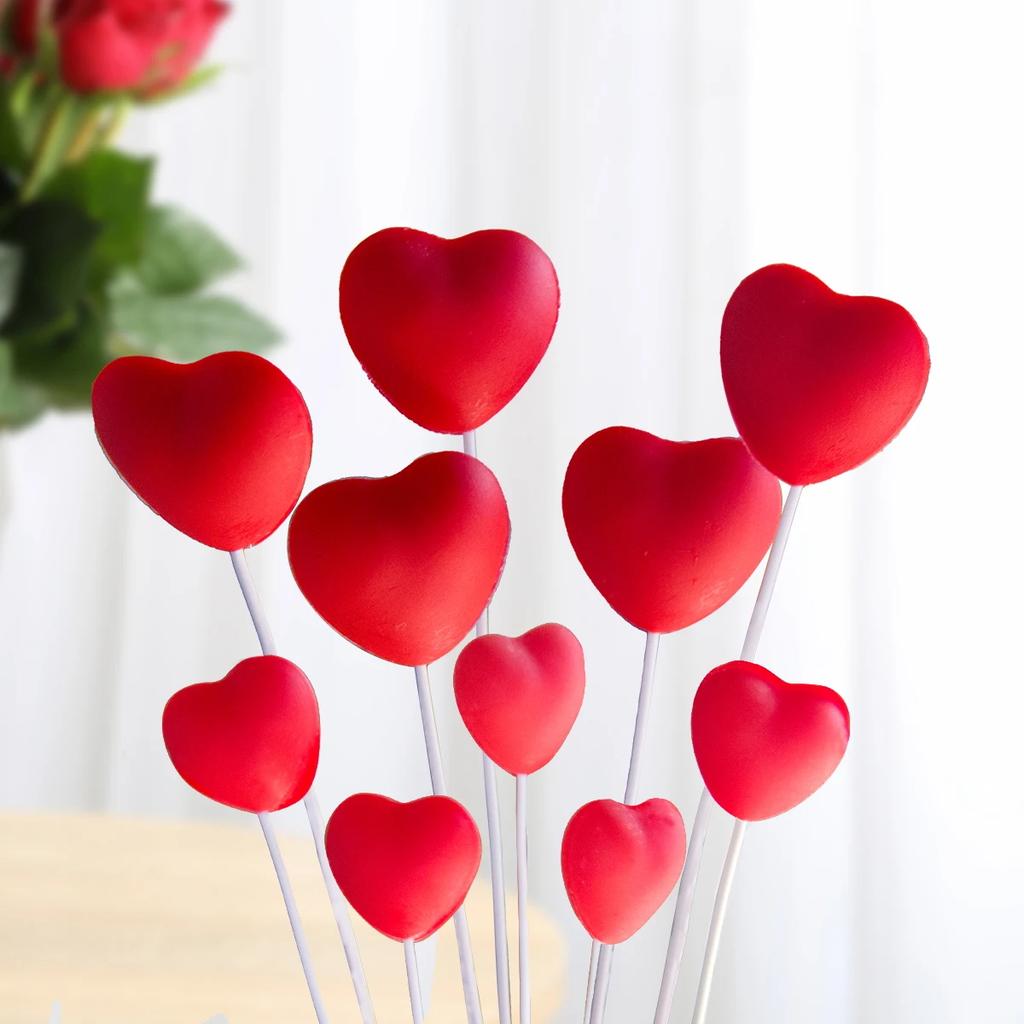 10pcs Mini Red Pink Foam Love Heart Cake Toppers Sweet Valentine's Day Gift Romantic Wedding Engagement Party Cake Decoration