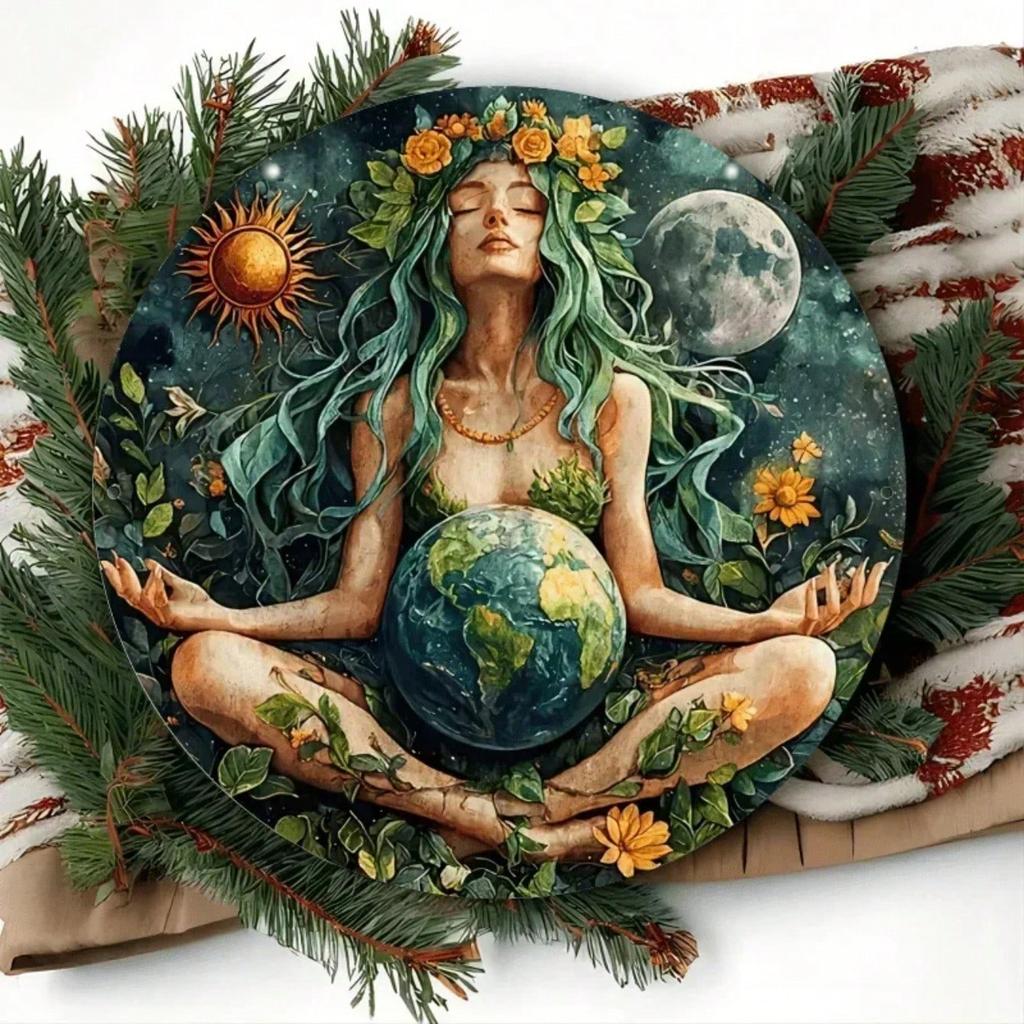 Metall Wandkunst Gaia Göttin Mutter Erde Rund Flacher Druck Heim Bar Café Dekor