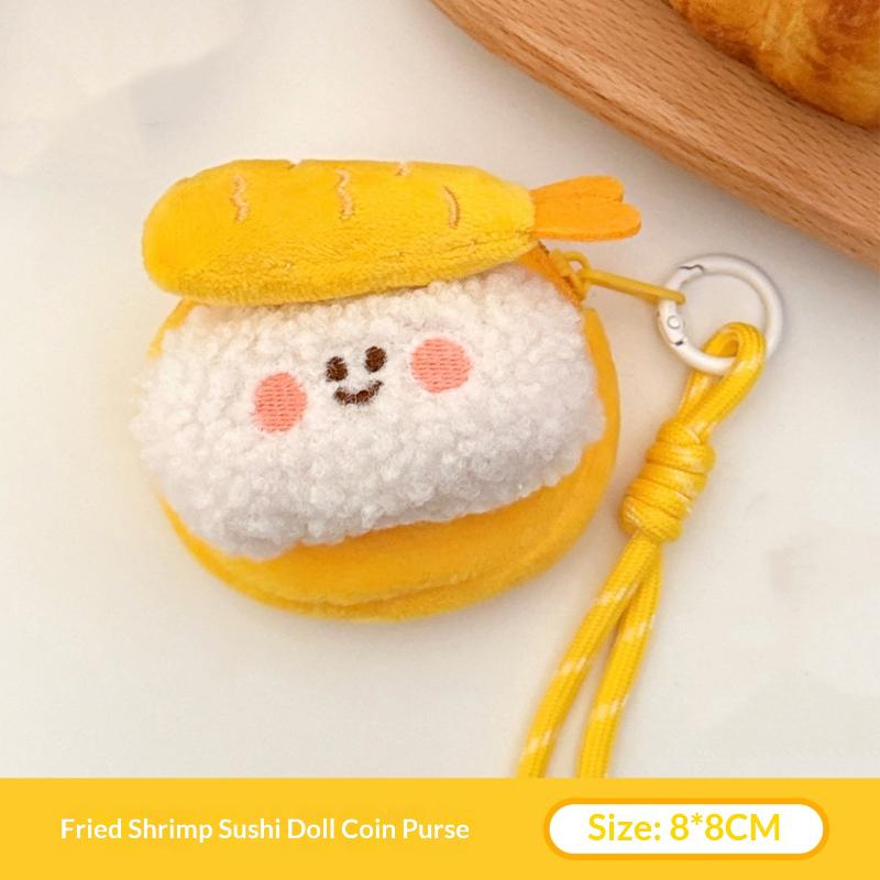 Cute Creative Plush Fried Shrimp Sushi Pendant Keychain Cartoon Coin Purse  Backpack Decoration Pendant Accessories Gifts