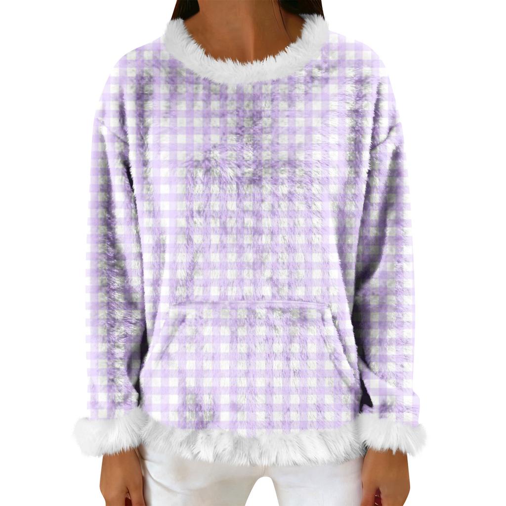 Women's Casual Fleece Sweatshirt  Long-Sleeve Round  Neck Casual Comfortable Loose-Fit Lightweight Women's Flannel Sweatshirt