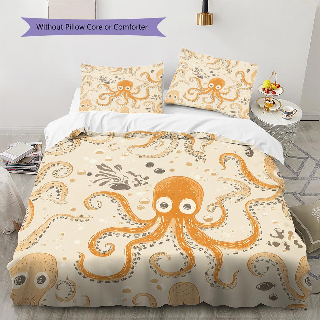 Vintage Octopus Pattern Bedding Quilt Set Home Decoration Gift (1 * duvet cover + 2 * pillowcase without core)