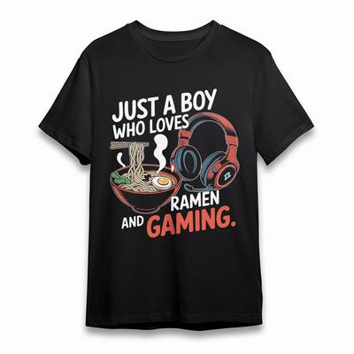 Herrenmode Oversize T-Shirt Ramen Gaming Grafik T-Shirt Schwarz Baumwolle Kurzarm