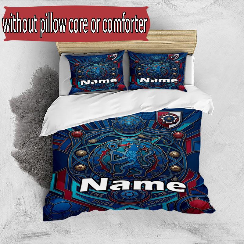 3pcs Duvet Cover Set (1*Duvet Cover + 2*Pillowcase, Without Core), Custom Name Chelsea Football Club Pattern Bedding Set, Home Bedroom Decor Gift